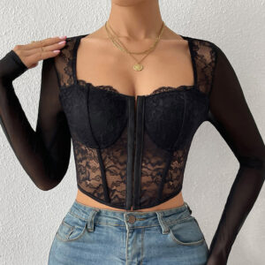 oyhooo-708347550775-reviewed-main Button-Front Lace Corset Top