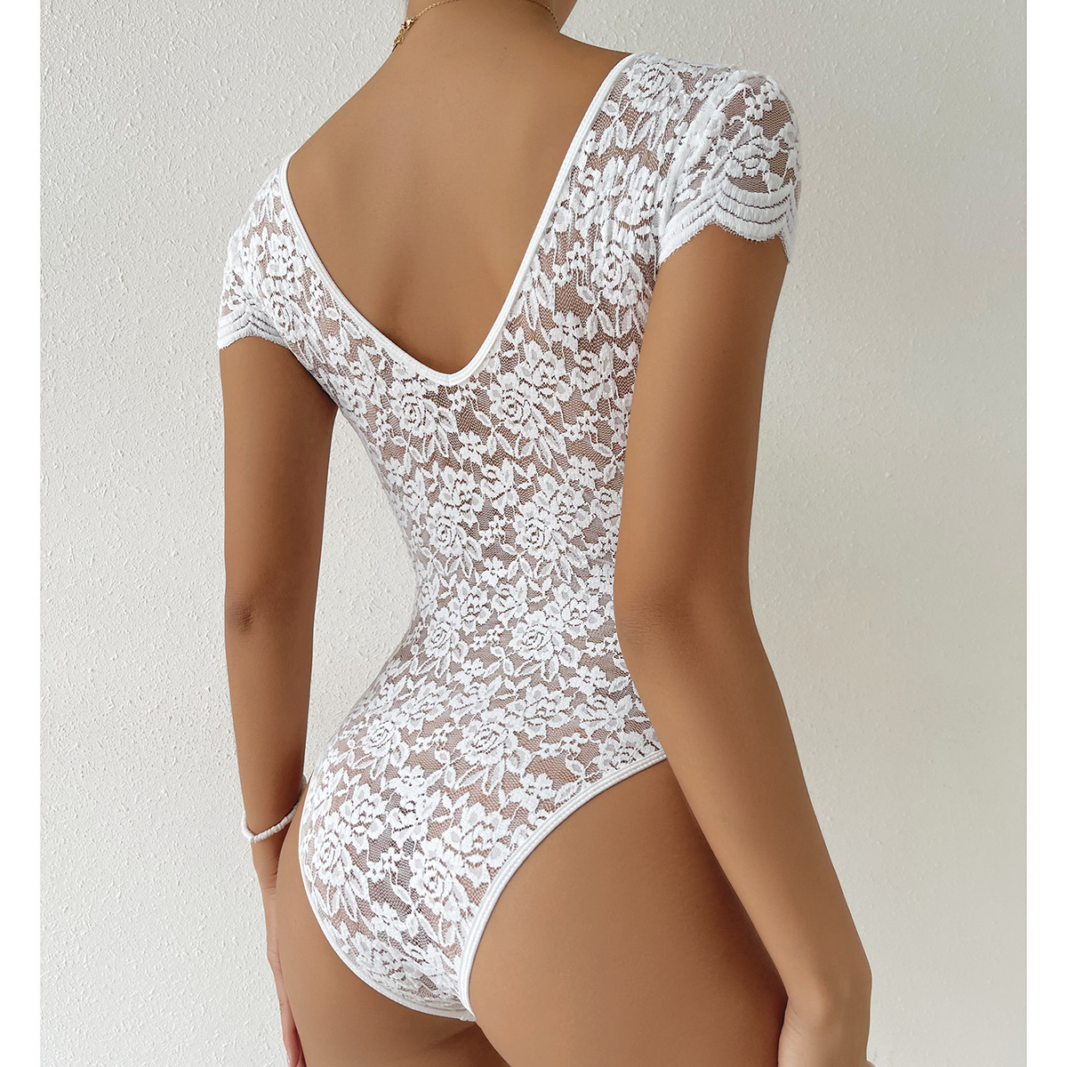 Deep-V Lace Bodysuit back view