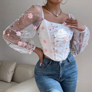 oyhooo-750873679245-reviewed-main Floral Mesh Long-Sleeve Corset