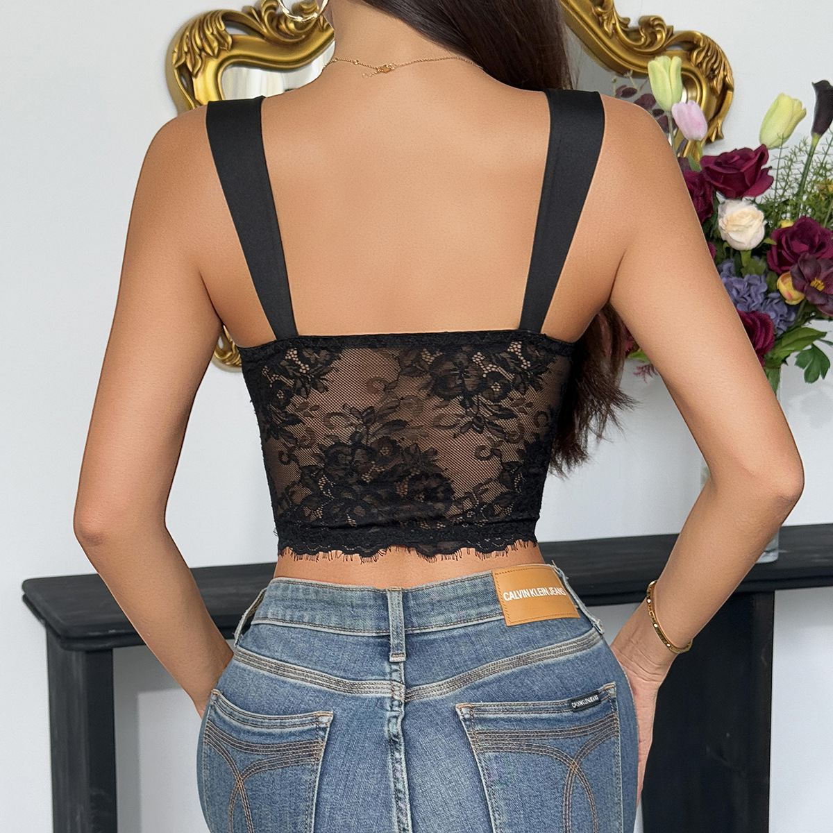 Sheer Lace Tie-Front Corset back view