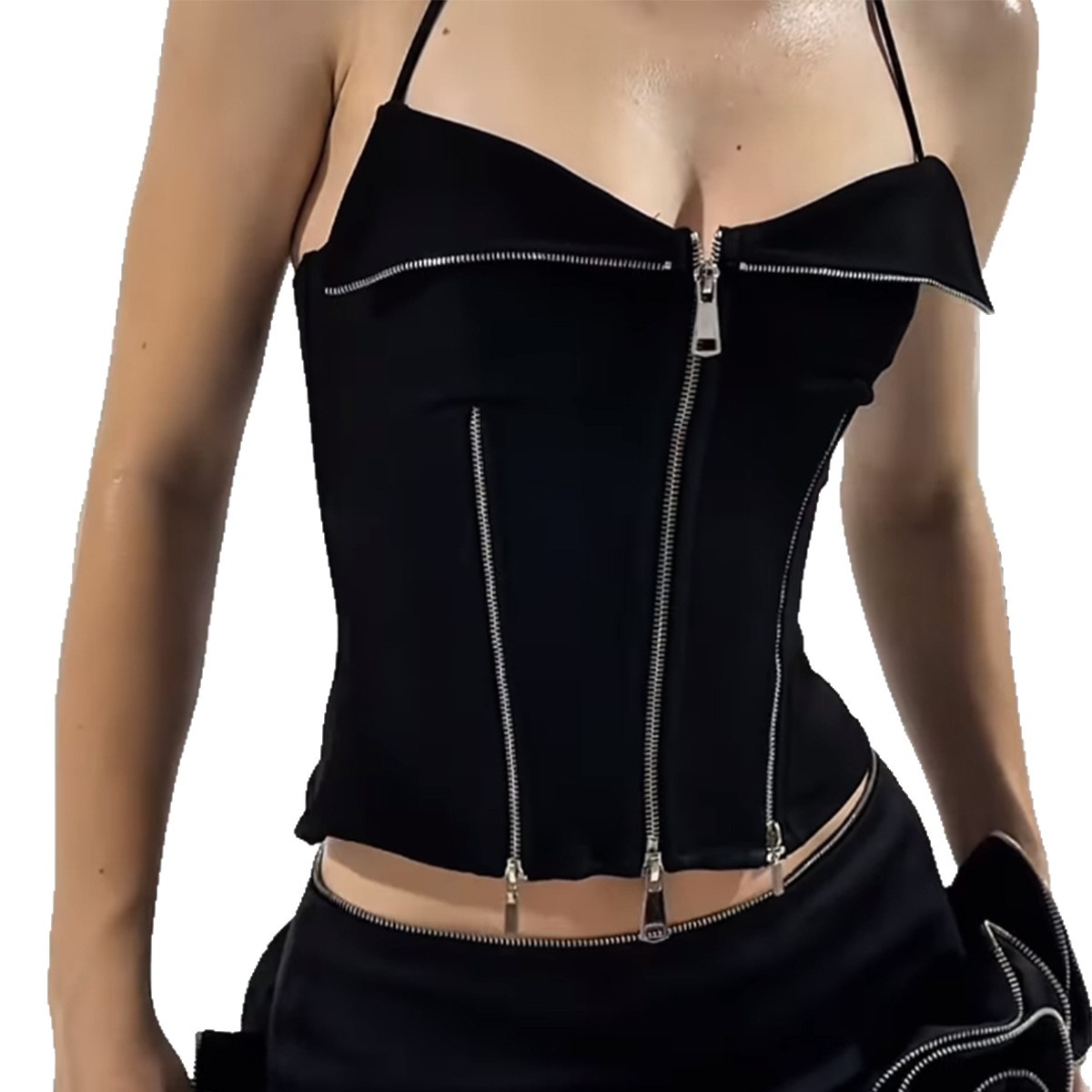 Zip-Front Halter Corset Top front view